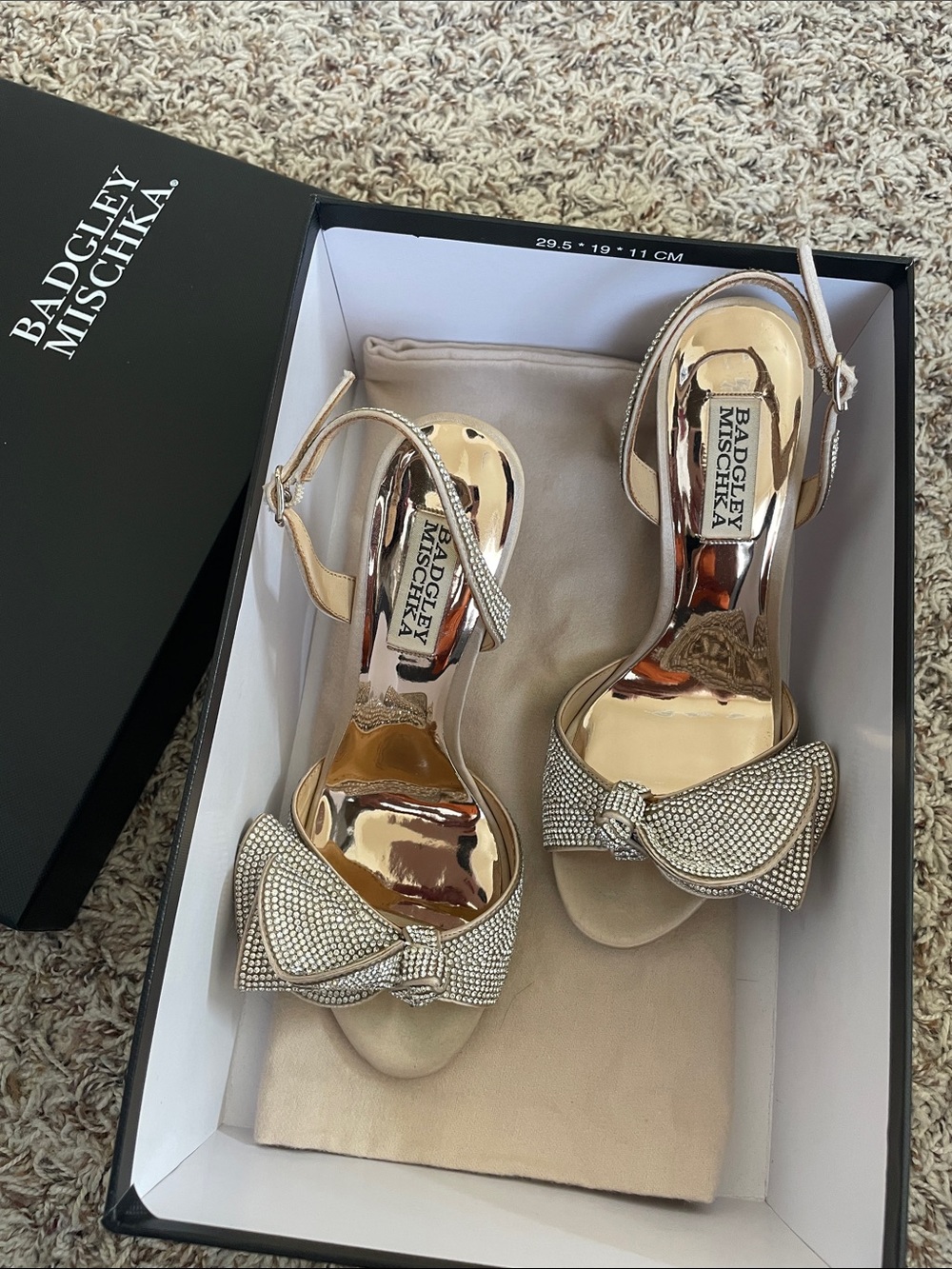 Badgley Mischka Gold Crystal Bow Slingback Heels